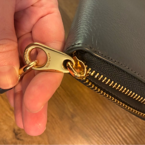 Coach Blue Leather Wristlet with Gold Accents - Picture 11 of 13